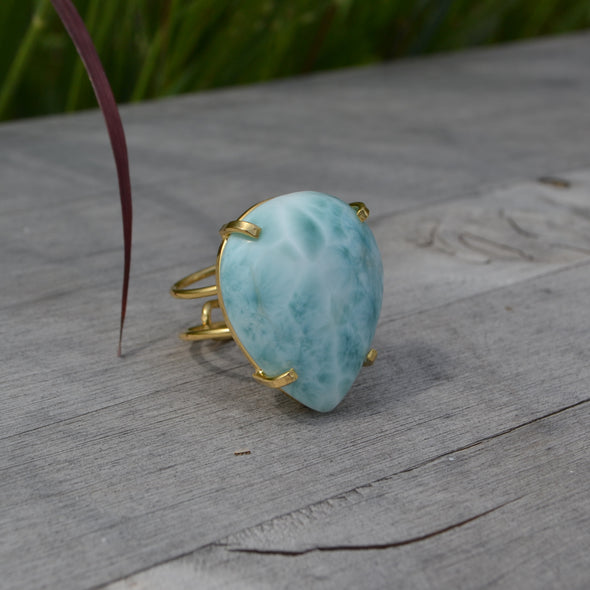Larimar Ring, Statement Ring, Gemstone Ring, Handmade Ring, Boho Ring, Stone Ring, Designer Ring, Women Ring, Gift For Her, This is a classy fine hand-crafted sturdy Larimar Ring, Larimar Cabochon Flat back Gemstone, Top Quality Designer,  Larimar Gemstone, Jewelry Making Dominican Larimar
