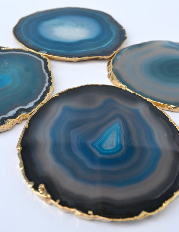 Medium Size Natural teal-aquamarine Tones Agate Coasters