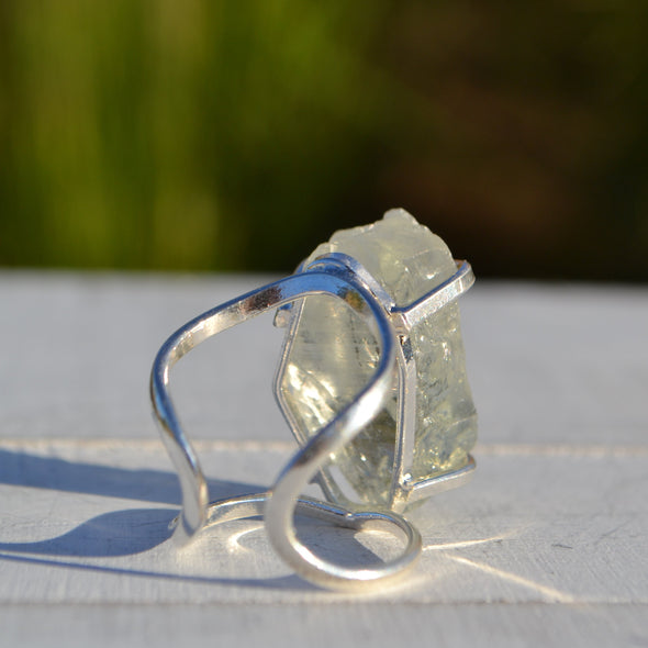 Raw Prasiolite (Green Amethyst) Crystal Ring