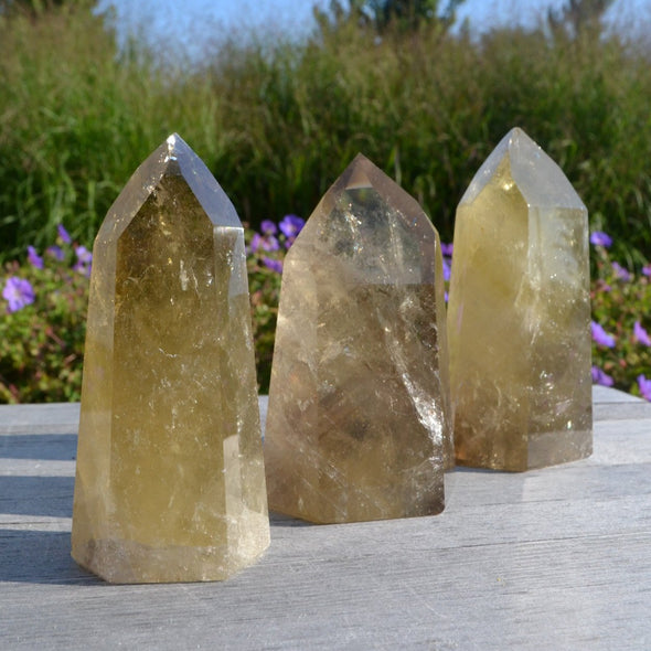 Amazing Natural Citrine towers/points yellowish from Brazil. These crystals are rare and hard to find in the natural environment. They are not Amethyst heater crystals.