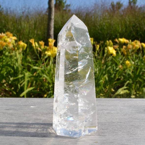 Clear quartz towers with rainbow