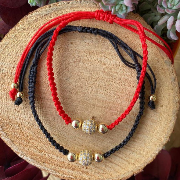 Couple Bracelets one red and one Black  bracelet with micro zircons charm