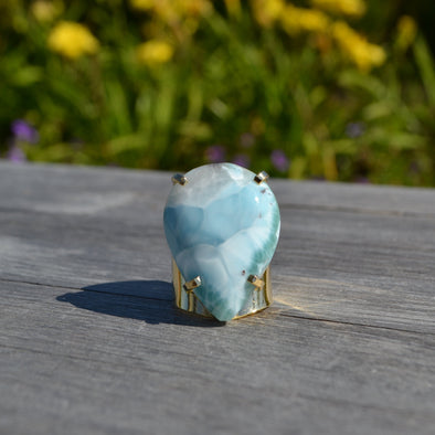 Larimar Ring, Statement Ring, Gemstone Ring, Handmade Ring, Boho Ring, Stone Ring, Designer Ring, Women Ring, Gift For Her, This is a classy fine hand-crafted sturdy Larimar Ring, Larimar Cabochon Flat, back Gemstone, Top Quality Designer,  Larimar Gemstone, Jewelry Making Dominican Larimar