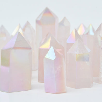 Angel Aura Rose Quartz Points, Pink Rose Quartz Crystal Points, Healing Heart Chakra Towers, Meditation Tool, Rainbow Aura Crystal Tower