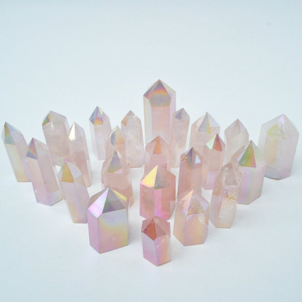 Angel Aura Rose Quartz Points, Pink Rose Quartz Crystal Points, Healing Heart Chakra Towers, Meditation Tool, Rainbow Aura Crystal Tower
