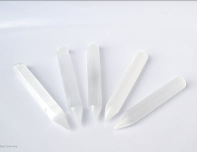 natural Moroccan Selenite 6" Pointes, Rounded, Spiral Pack of 3 gemstone crystal hand carved massage WANDS (cleansing, healing & clarity)