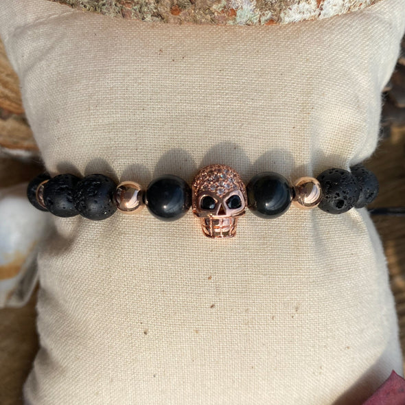 Skull Crystal Bracelet with Rose Gold Laminated 18K Beads