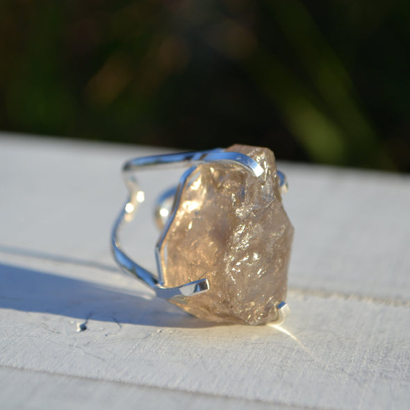 Smokey Quartz Crystal Ring, Rough Quartz Ring, Unique Engagement Ring, Raw Crystal Ring, Rough Stone Ring, Wife Gift, Girlfriend Gift