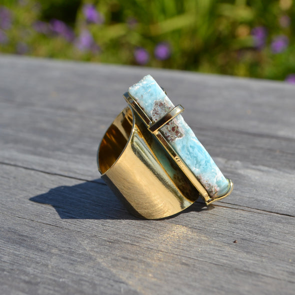 Polished LARIMAR Slab ring - AA Grade Color, dominican larimar ring, larimar, larimar ring, turquoise ring 