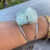 Raw aquamarine mosaic sterling silver bangle bracelet, rough aquamarine cuff bracelet, march birthstone bracelet, blue wedding jewelry