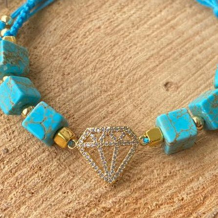Turquoise Bracelet with a Diamond shape charm