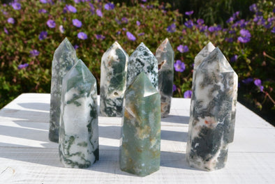 beautiful Moss Agate tower with juicy druzy 